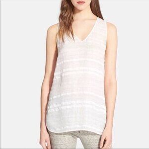 Vince Ivory Off White Jacquard Silk and Linen Sleeveless Tank Blouse Top Size XS